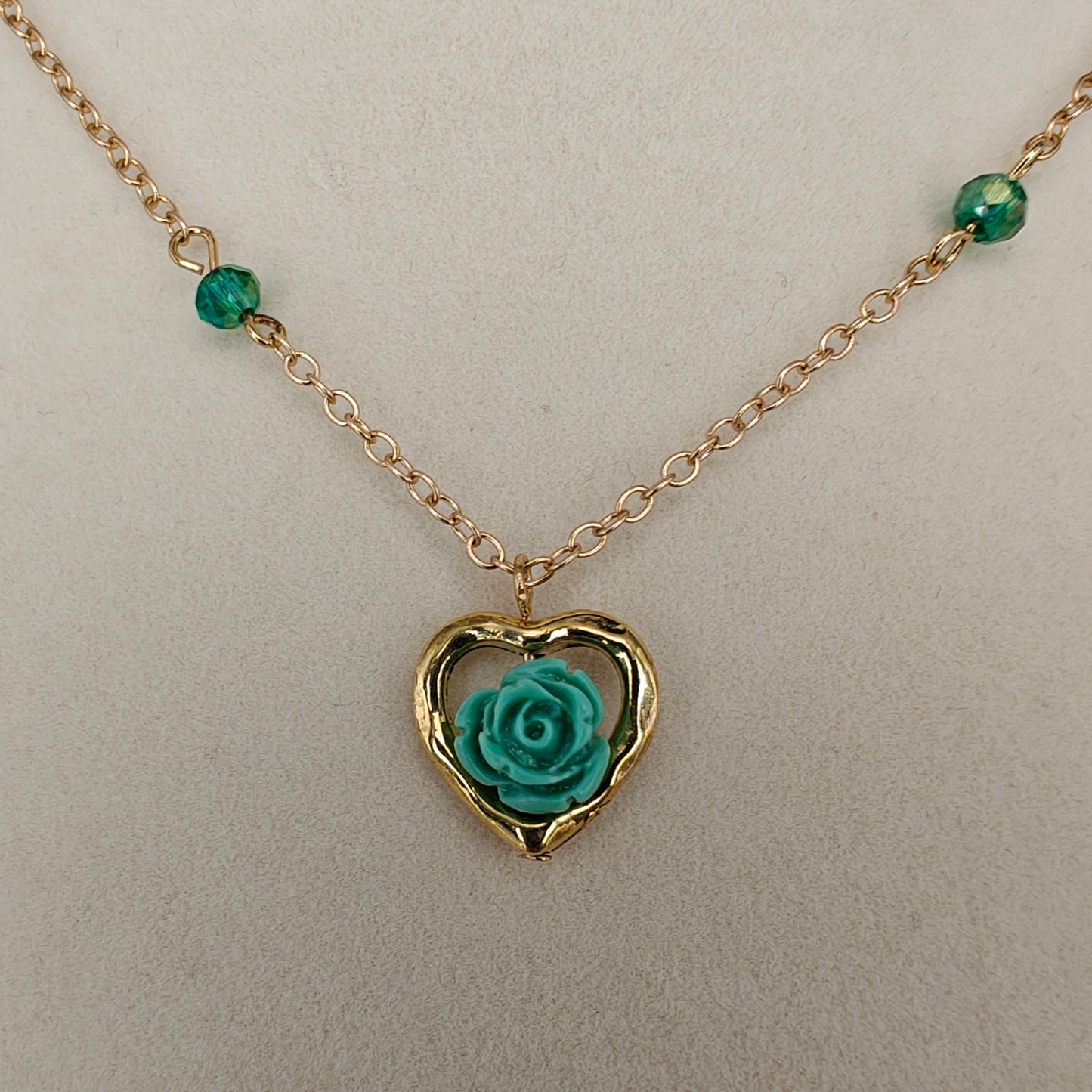 Rose Flower & Heart Gold Pendant Necklace (Multiple Colors)