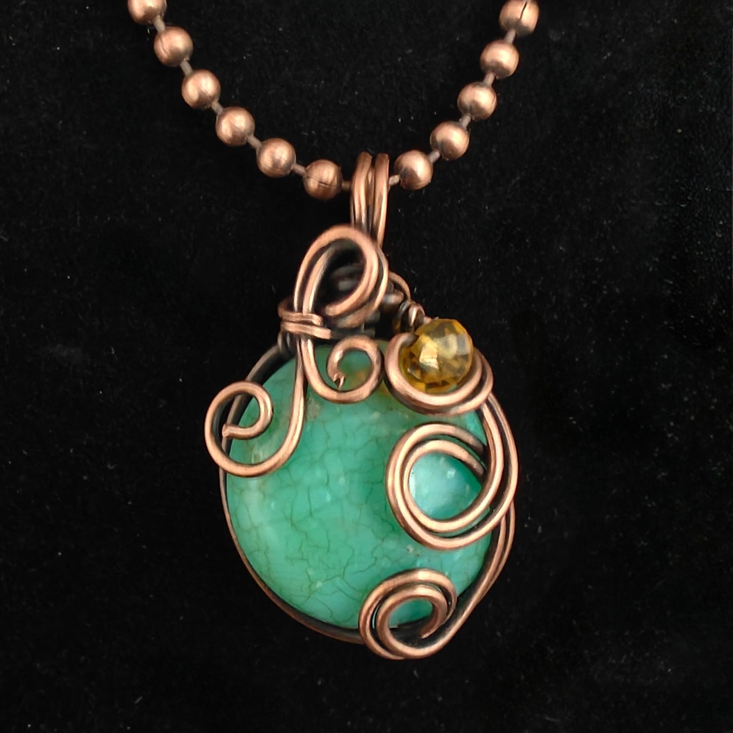Seafoam Green & Antique Copper Pendant Necklace