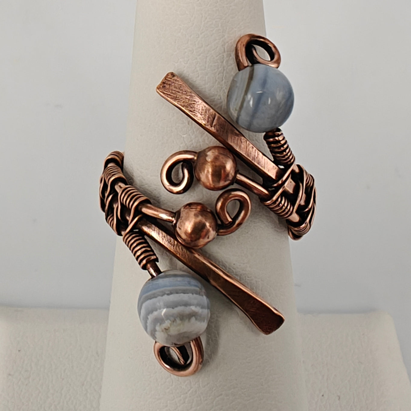Antique Copper & Light Blue Agate Ring