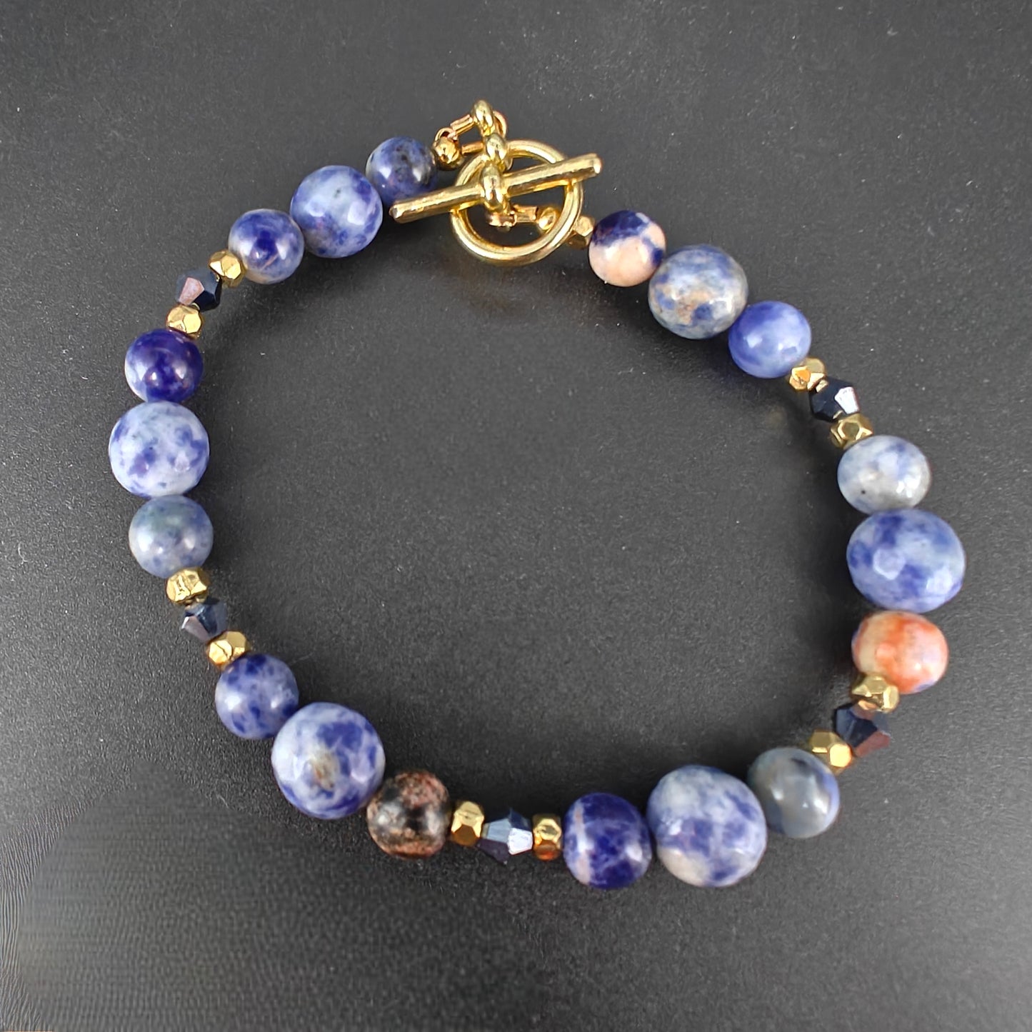 Sodalite & Gold Hematite Beaded Bracelet