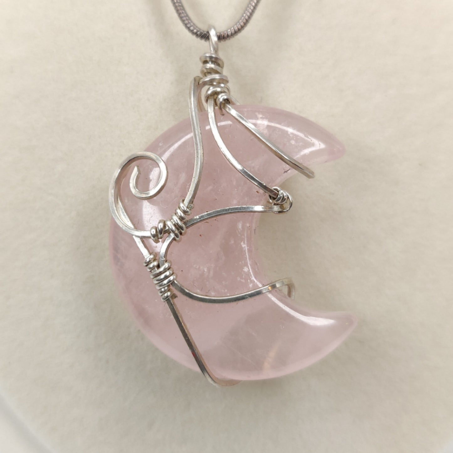 Rose Quartz Crystal Moon & Sterling Silver Pendant