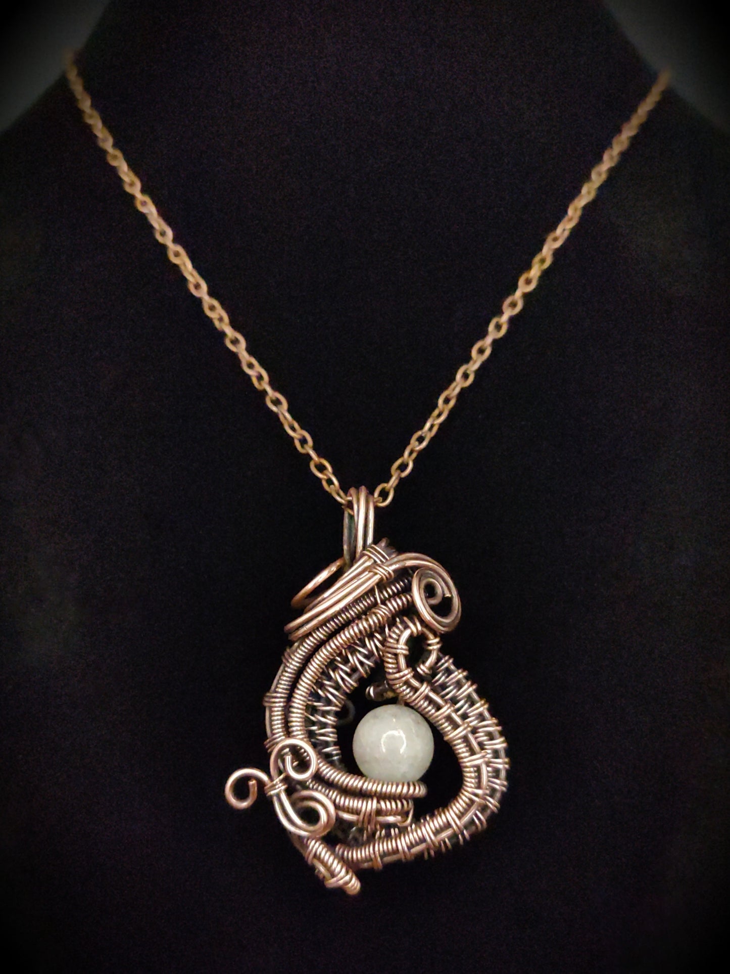 Antique Copper Statement Pendant Necklace with Beige Amazonite