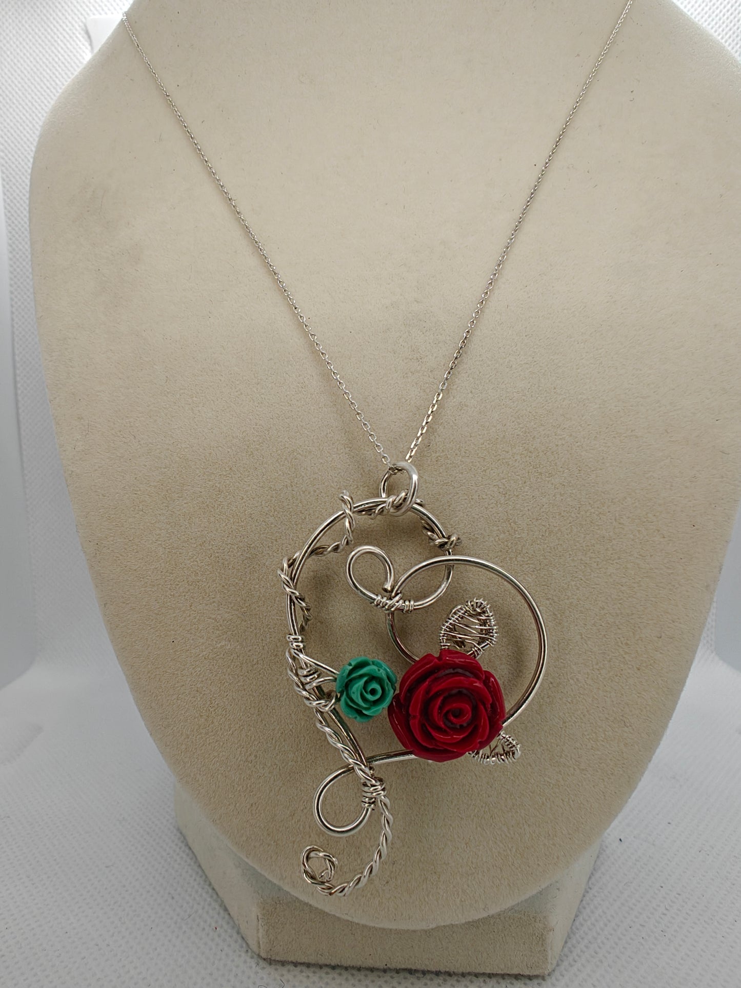 Sterling Silver Heart Pendant with Flower Bouquet