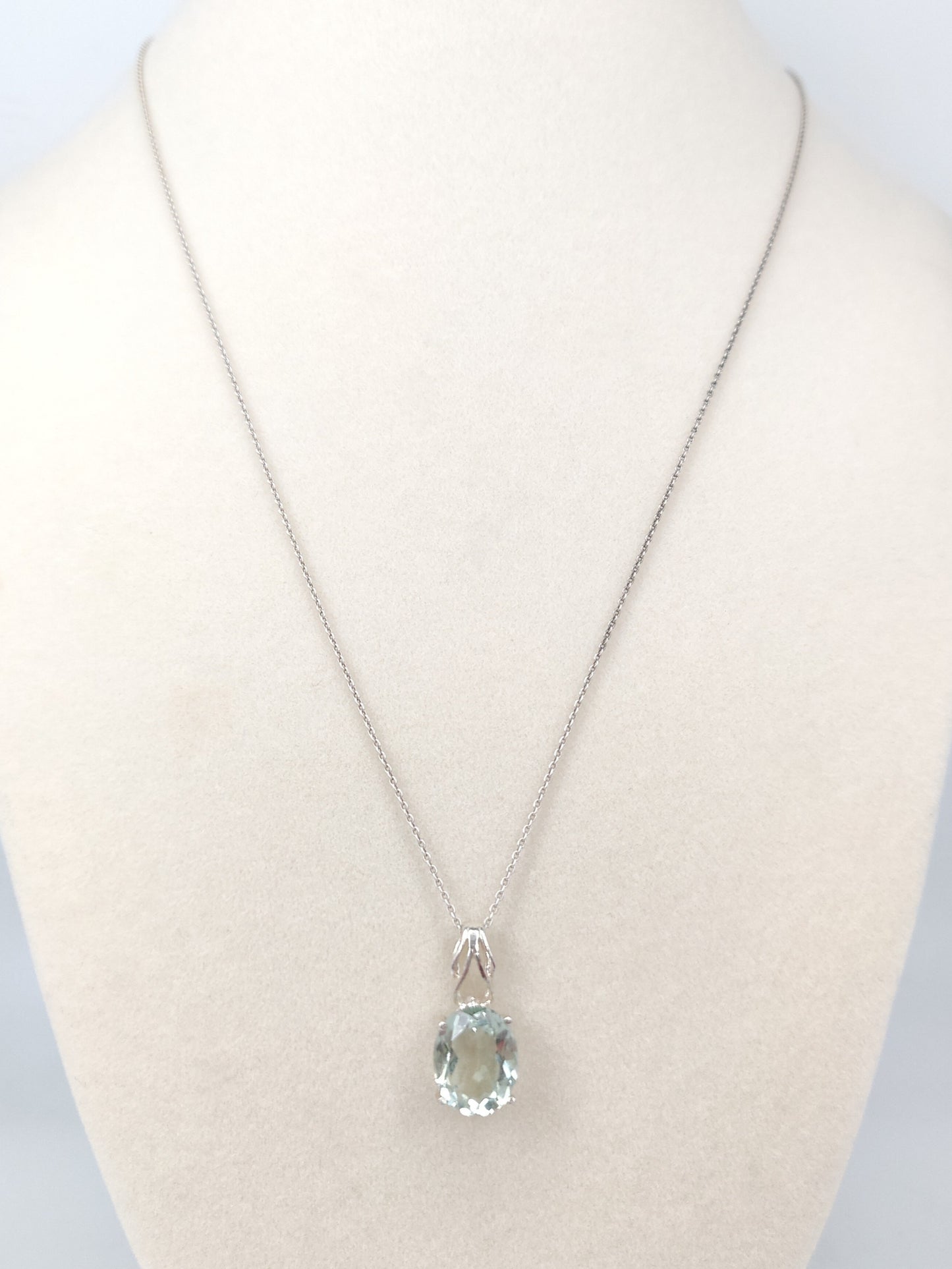 Green Amethyst & Sterling Silver Pendant Necklace