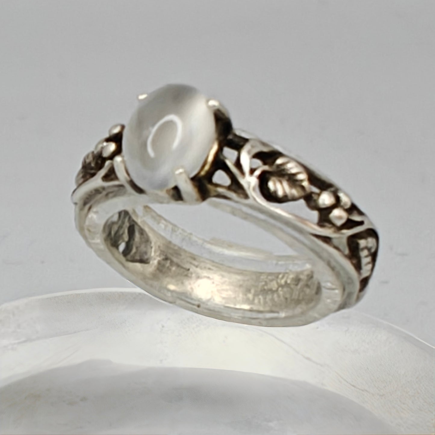 Sterling Silver Moonstone Grape Leaves Ring