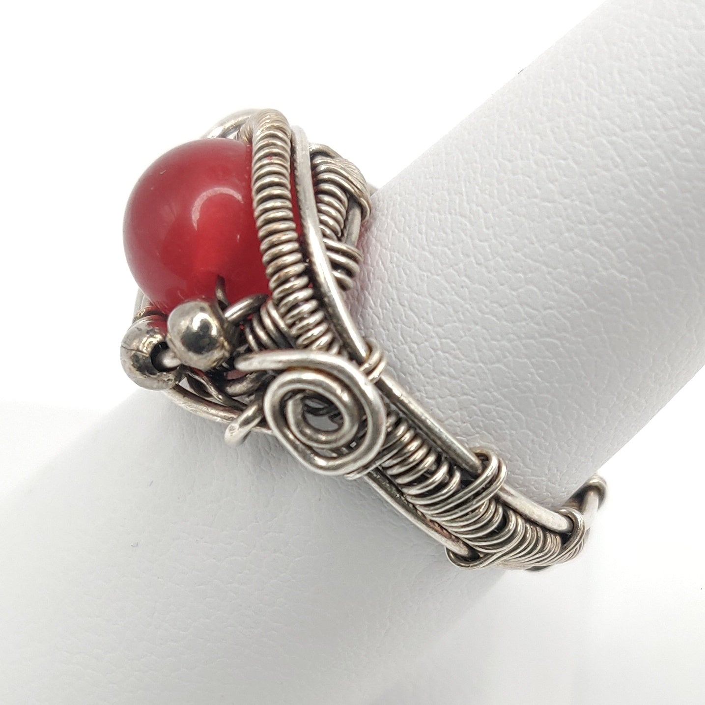 Sterling Silver & Red Jade Handmade Ring