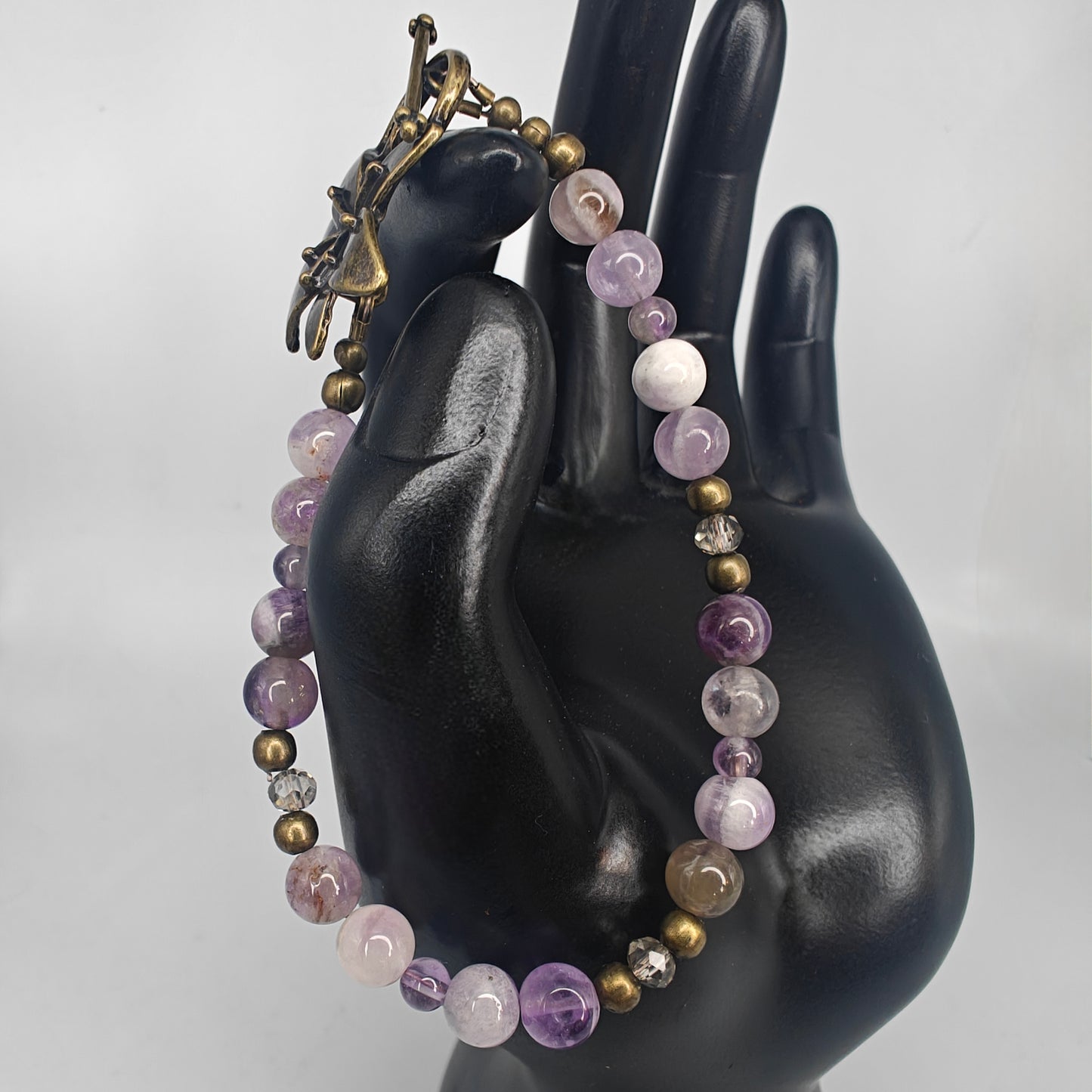 Purple Amethyst & Bronze Beaded Bracelet with Flower Clasp