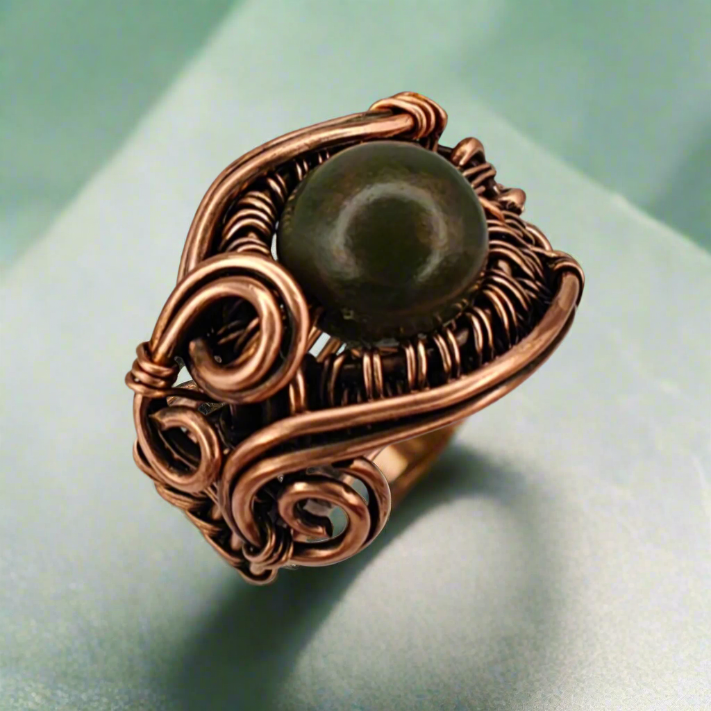 Jade & Antique Copper Ring