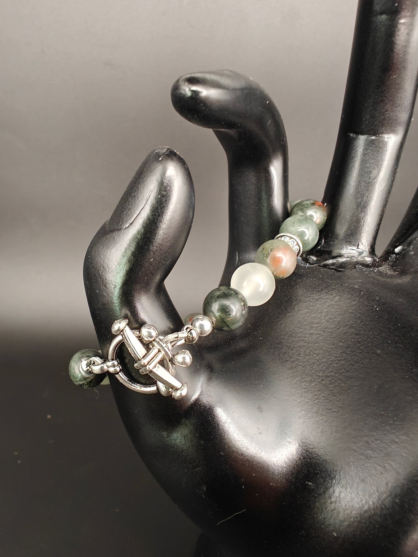Bloodstone Beaded Bracelet with Nautical Anchor Clasp