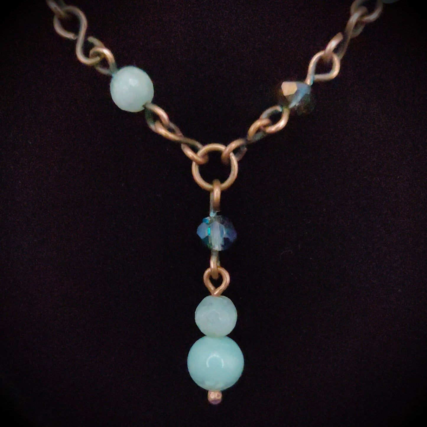 Handmade Amazonite & Pyrite Antique Copper Beaded Rosary-Style Necklace & Earring Set