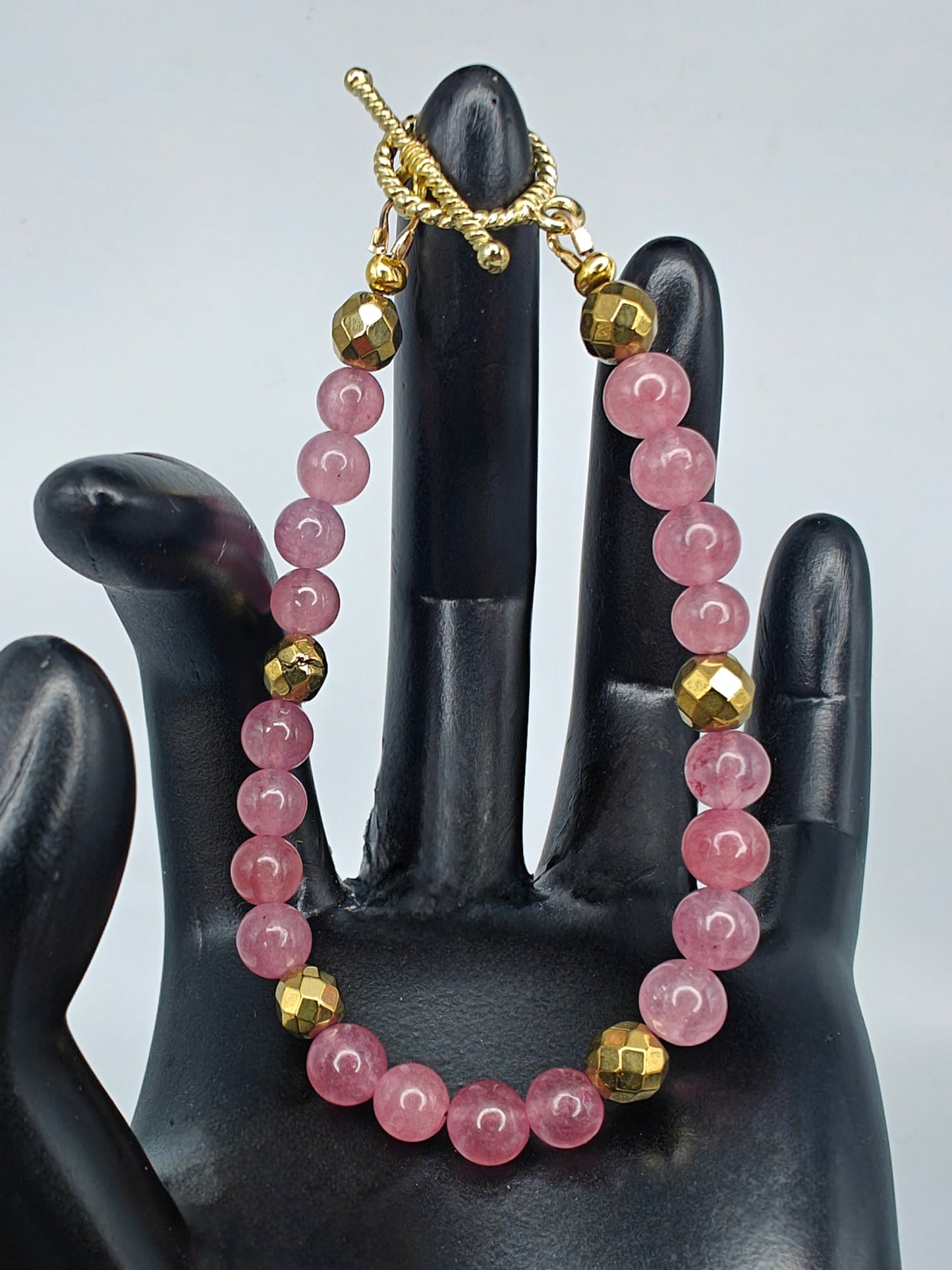 Strawberry Quartz & Golden Hematite Beaded Bracelet