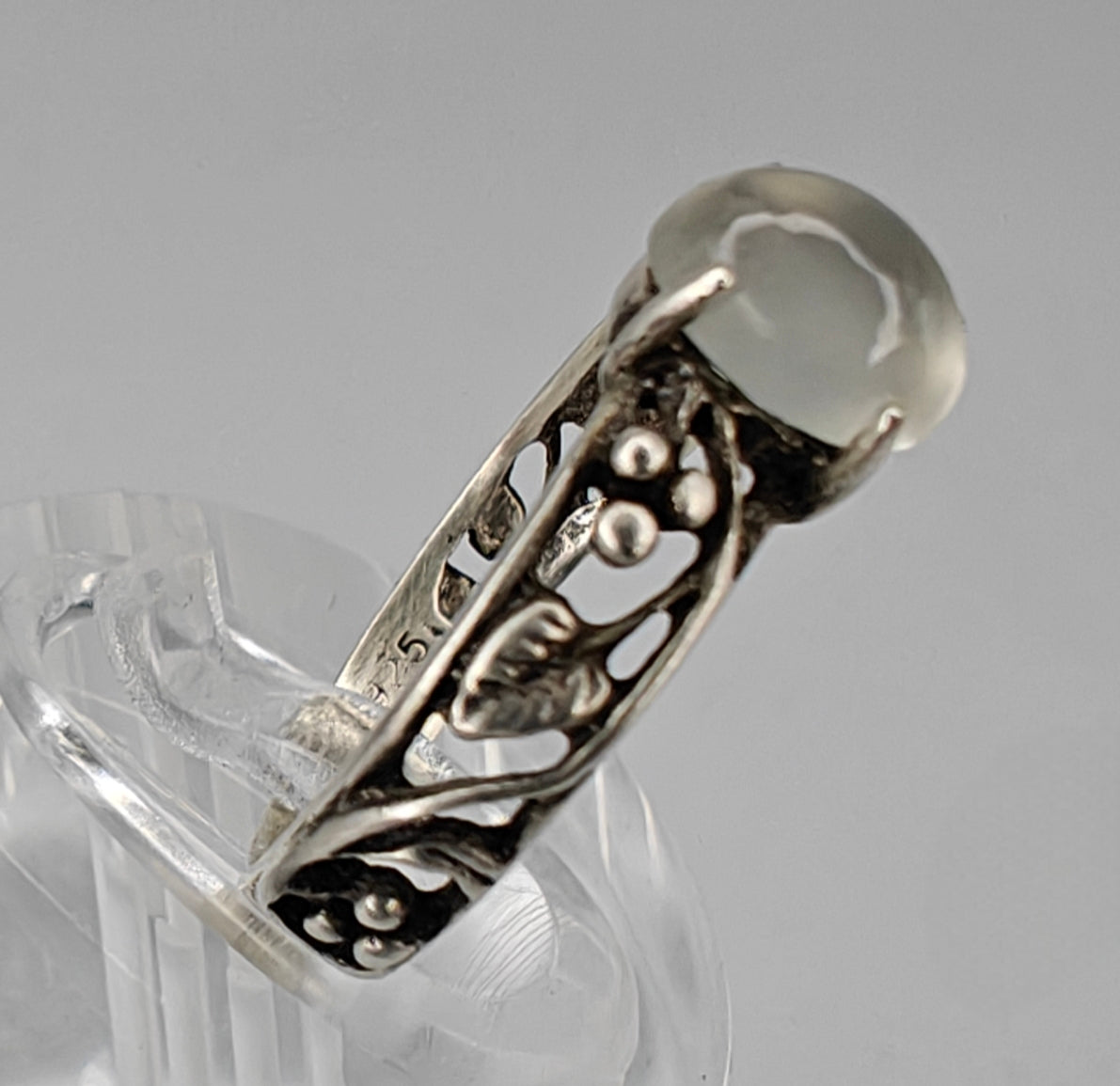 Sterling Silver Moonstone Grape Leaves Ring
