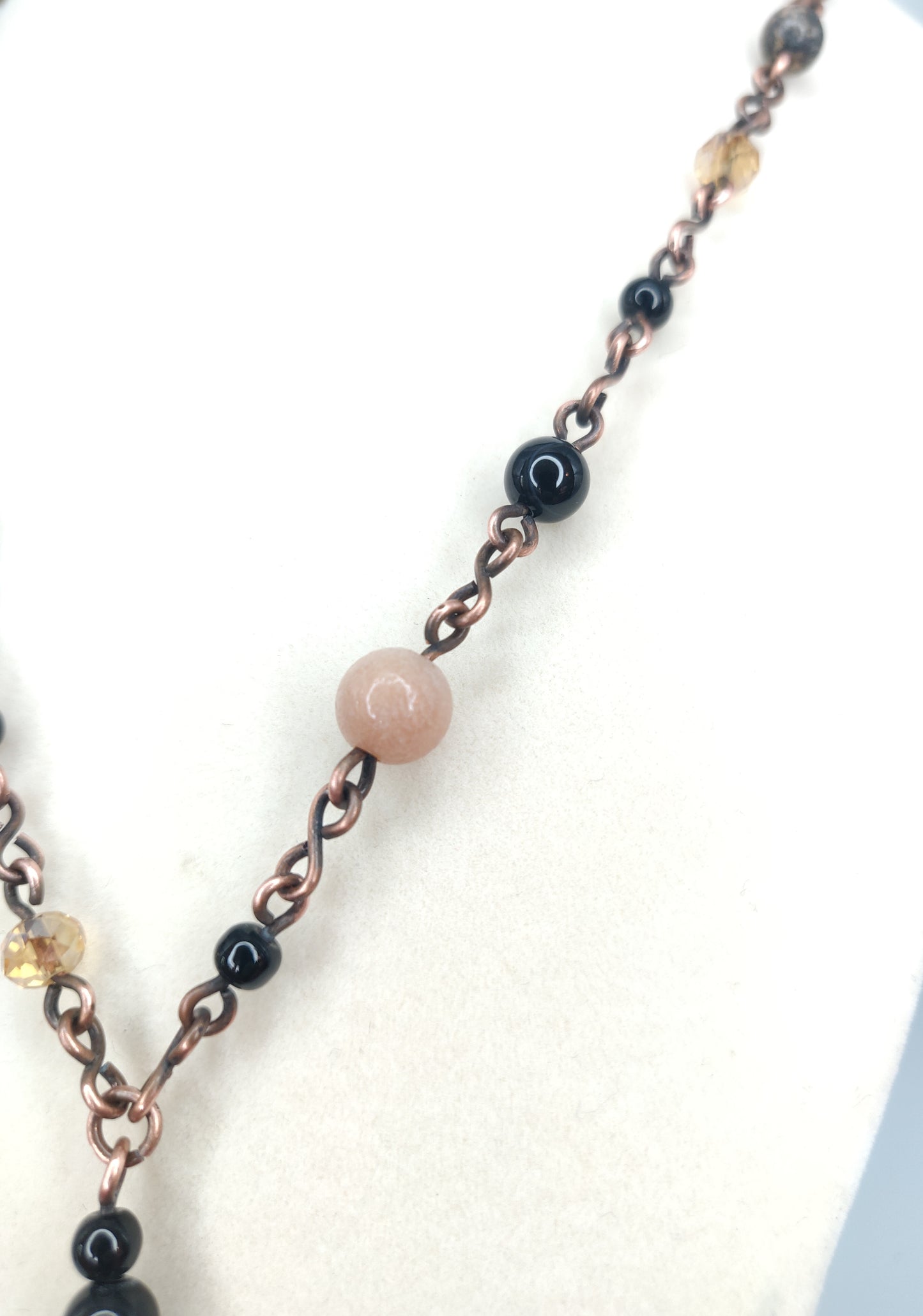 Black Tourmaline, Amazonite & Agate Handmade Copper Beaded Necklace & Earring Set