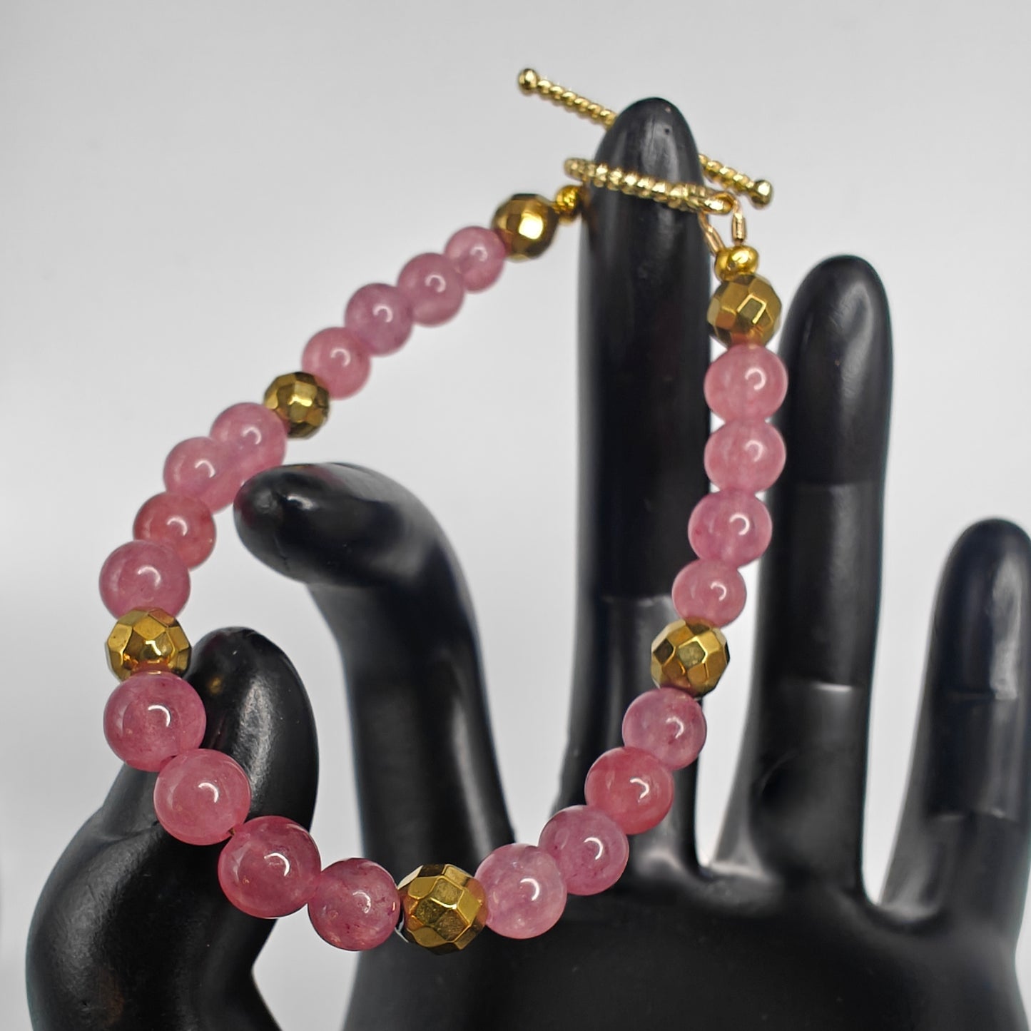 Strawberry Quartz & Golden Hematite Beaded Bracelet