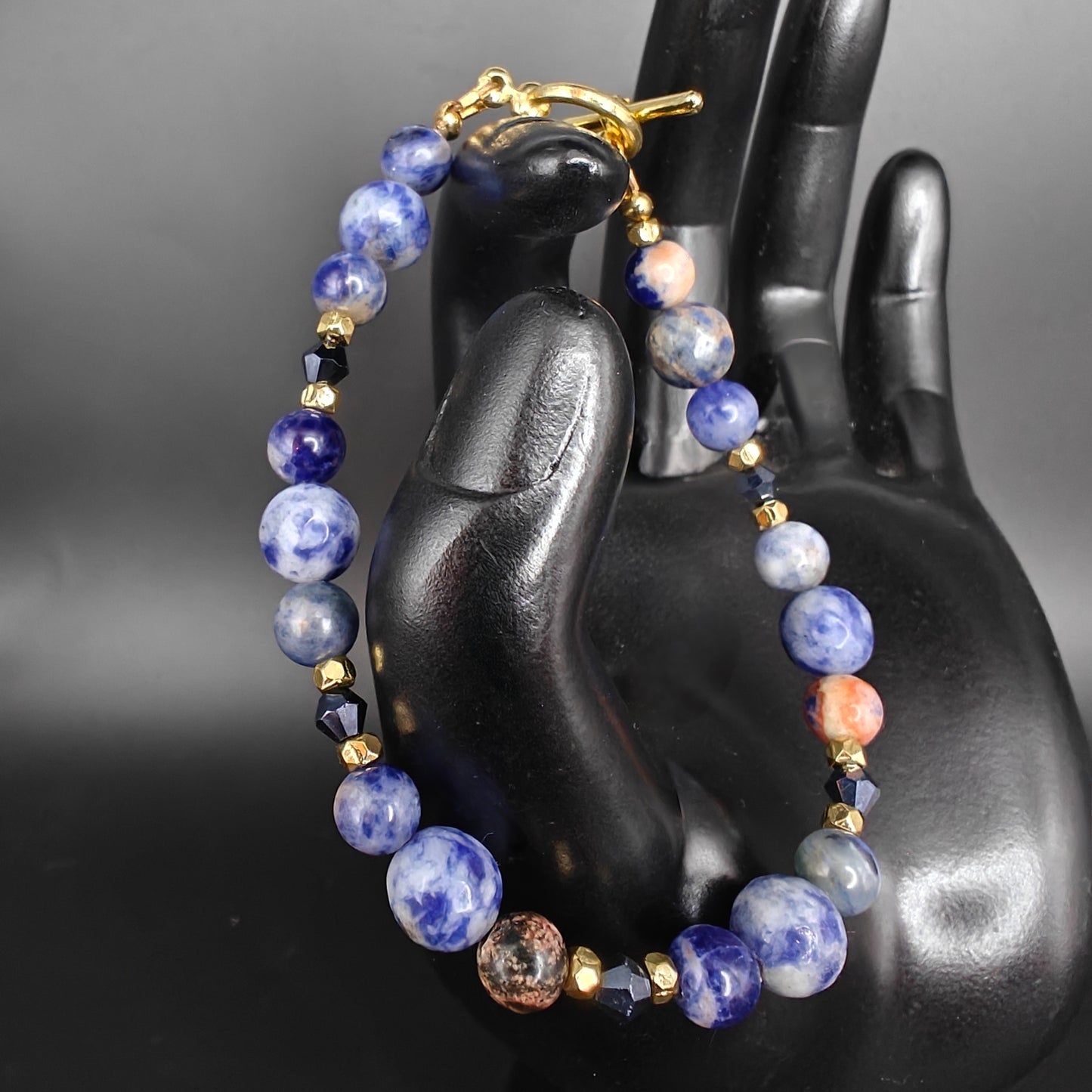 Sodalite & Gold Hematite Beaded Bracelet