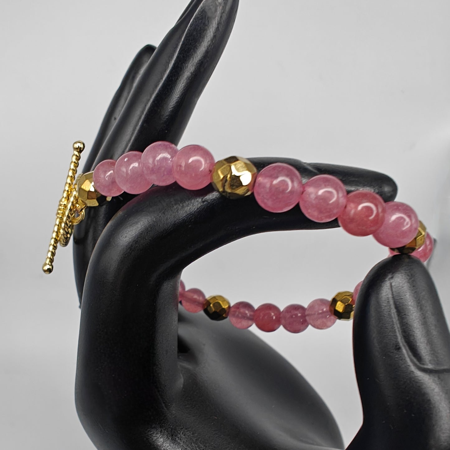 Strawberry Quartz & Golden Hematite Beaded Bracelet