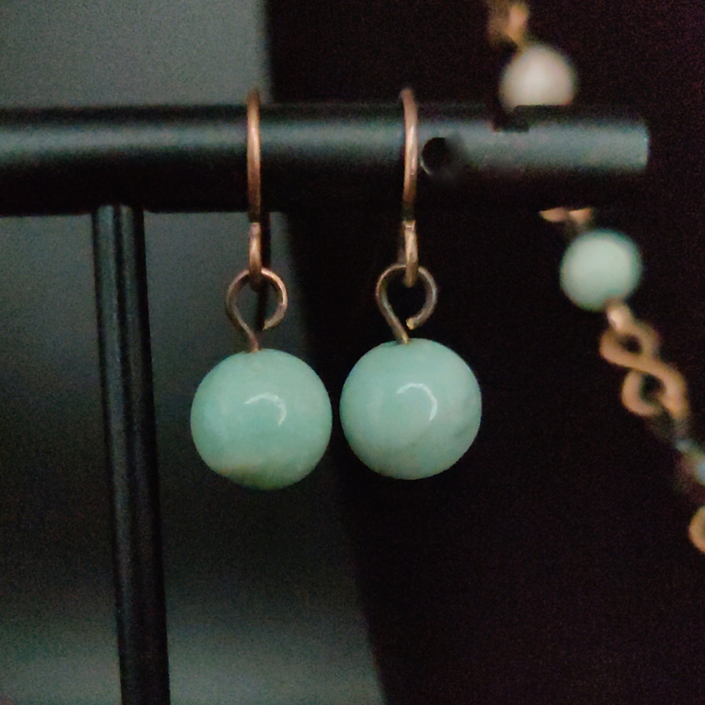 Handmade Amazonite & Pyrite Antique Copper Beaded Rosary-Style Necklace & Earring Set