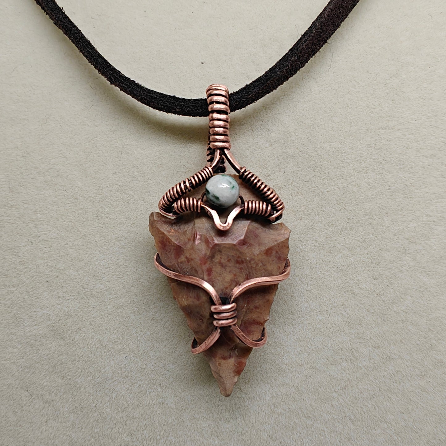 Men's Unisex Agate Arrowhead & Copper Pendant