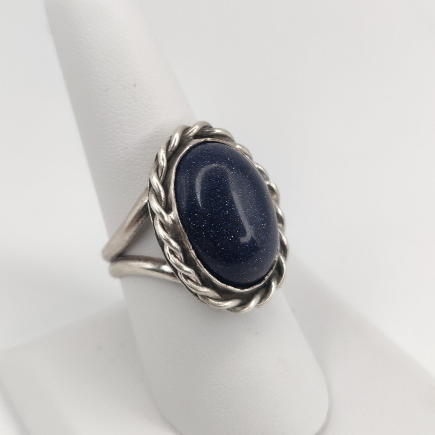 Blue Goldstone & Antique Sterling Silver Ring