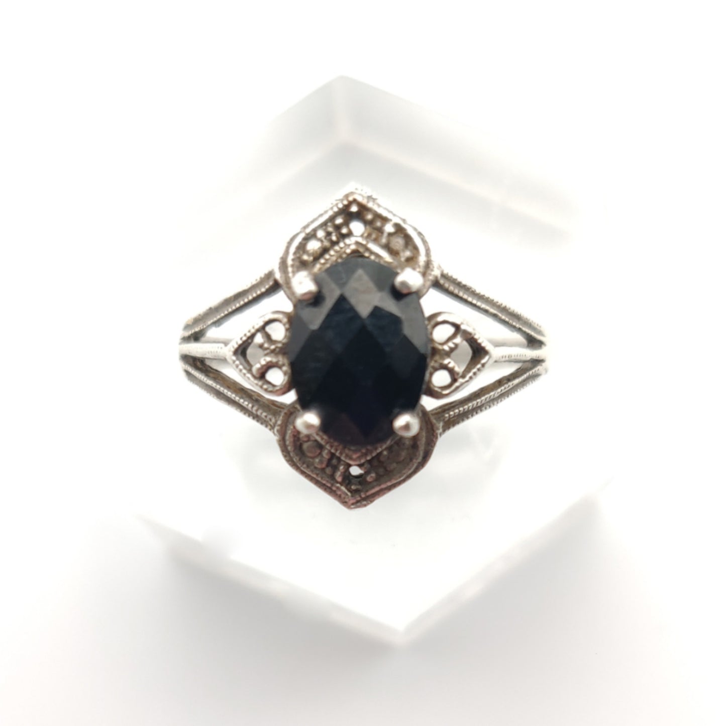 Antique Sterling Silver & Black Spinel Ring