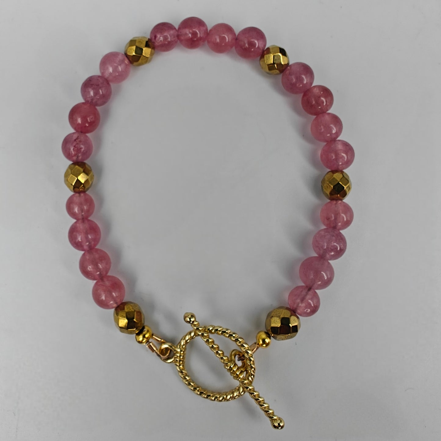 Strawberry Quartz & Golden Hematite Beaded Bracelet