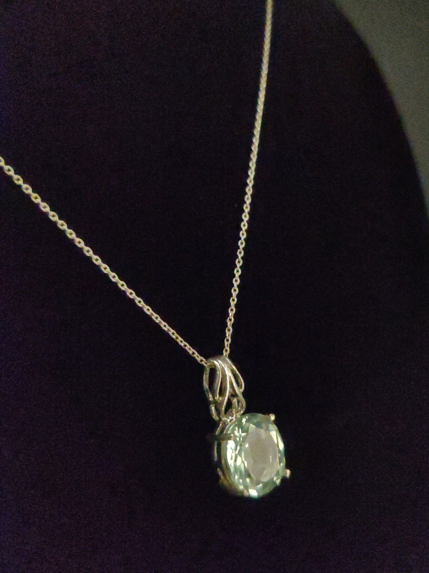 Green Amethyst & Sterling Silver Pendant Necklace