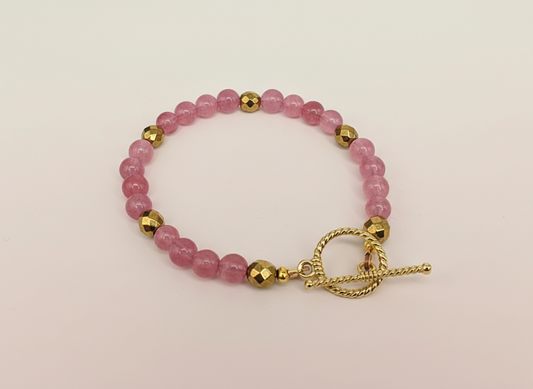 Strawberry Quartz & Golden Hematite Beaded Bracelet