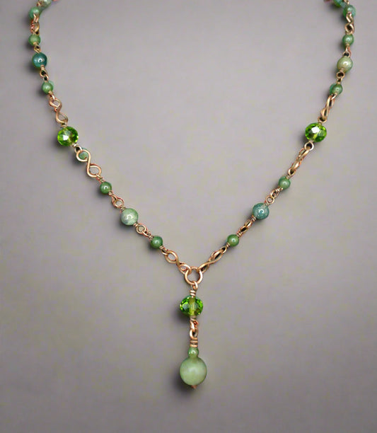 Handmade Jade & Antique Copper Rosary-Style Jewelry Set