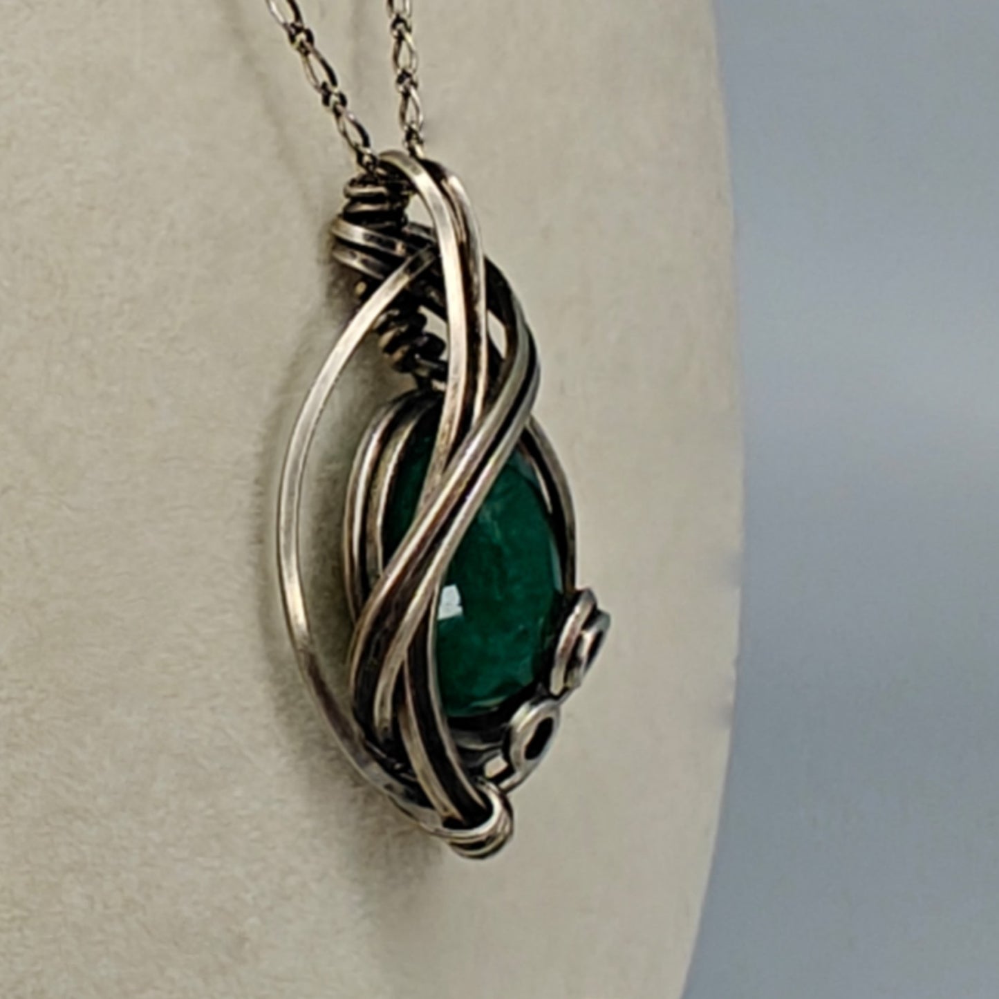 African Emerald & Sterling Silver Necklace