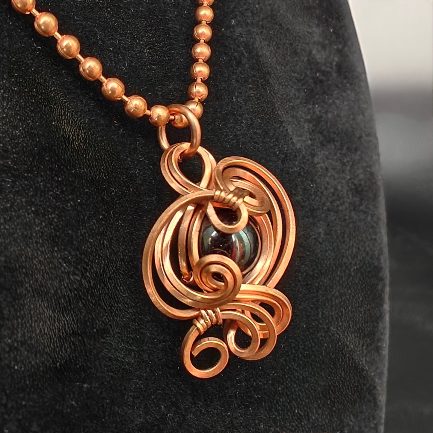 Copper & Garnet Curly Swirl Pendant Necklace