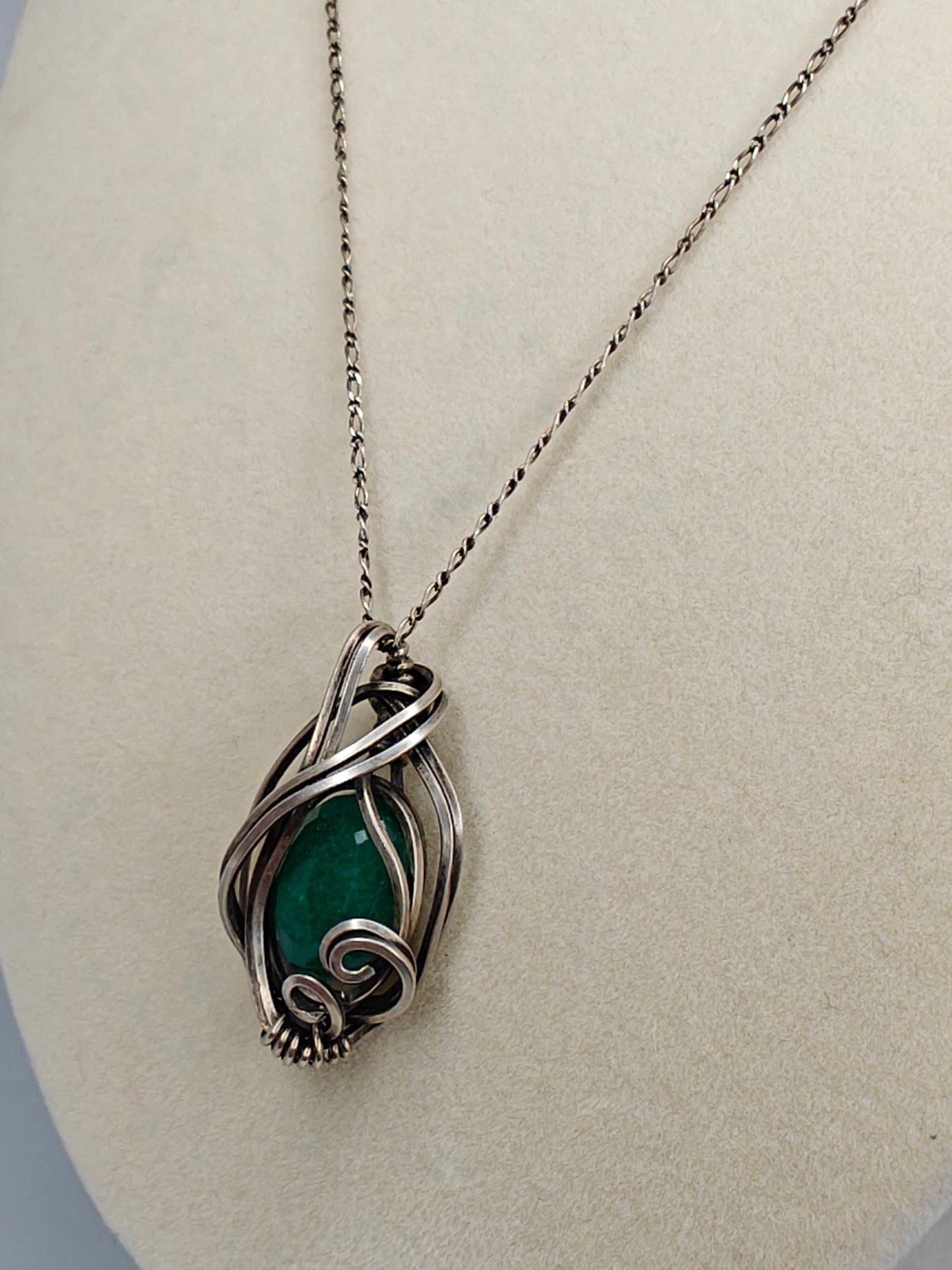 African Emerald & Sterling Silver Necklace