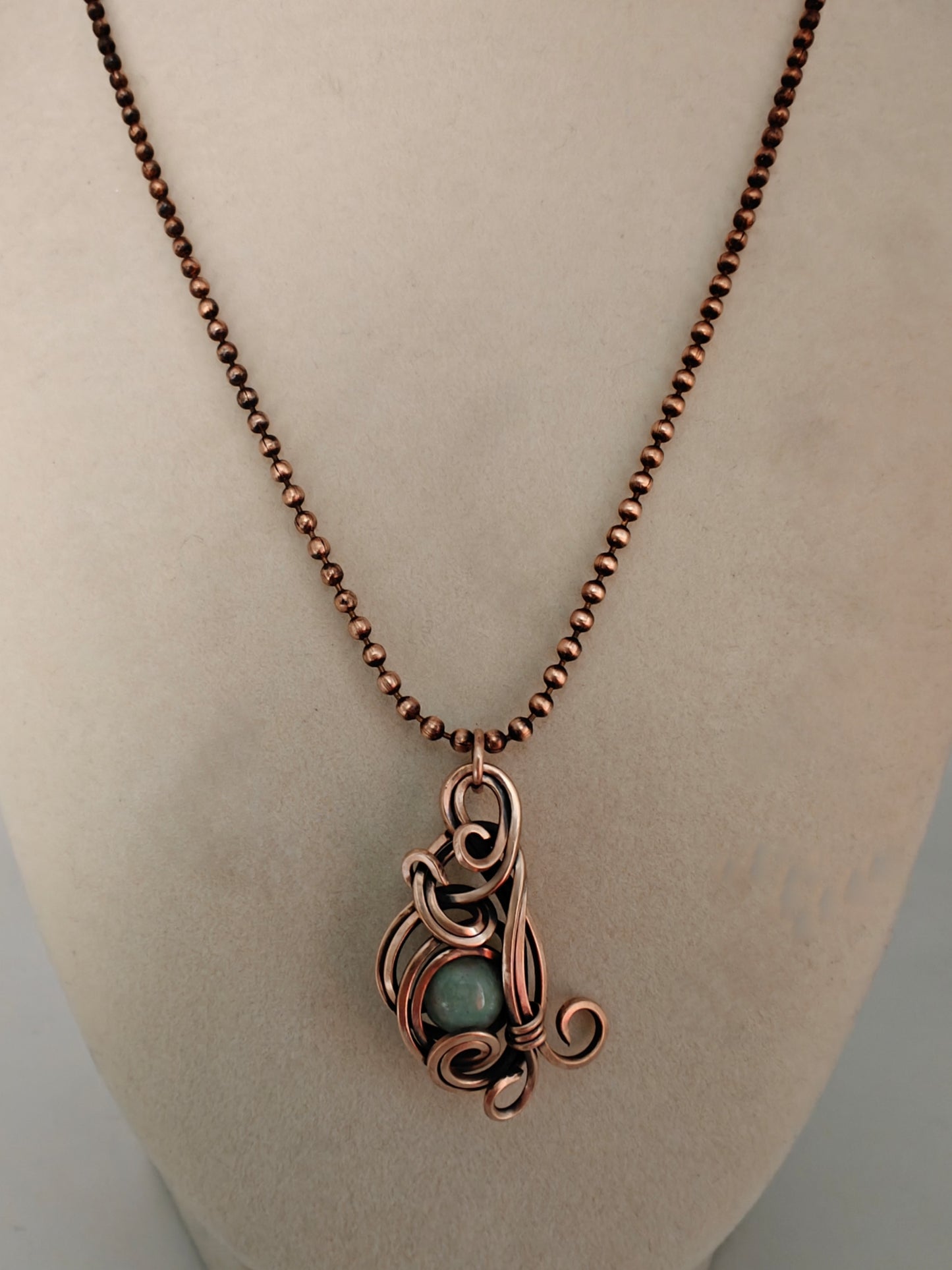 Mint Quartz Antique Copper Waterfall Pendant Necklace