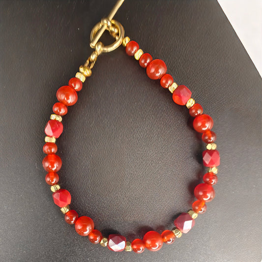 Red Carnelian & Gold Hematite Beaded Bracelet
