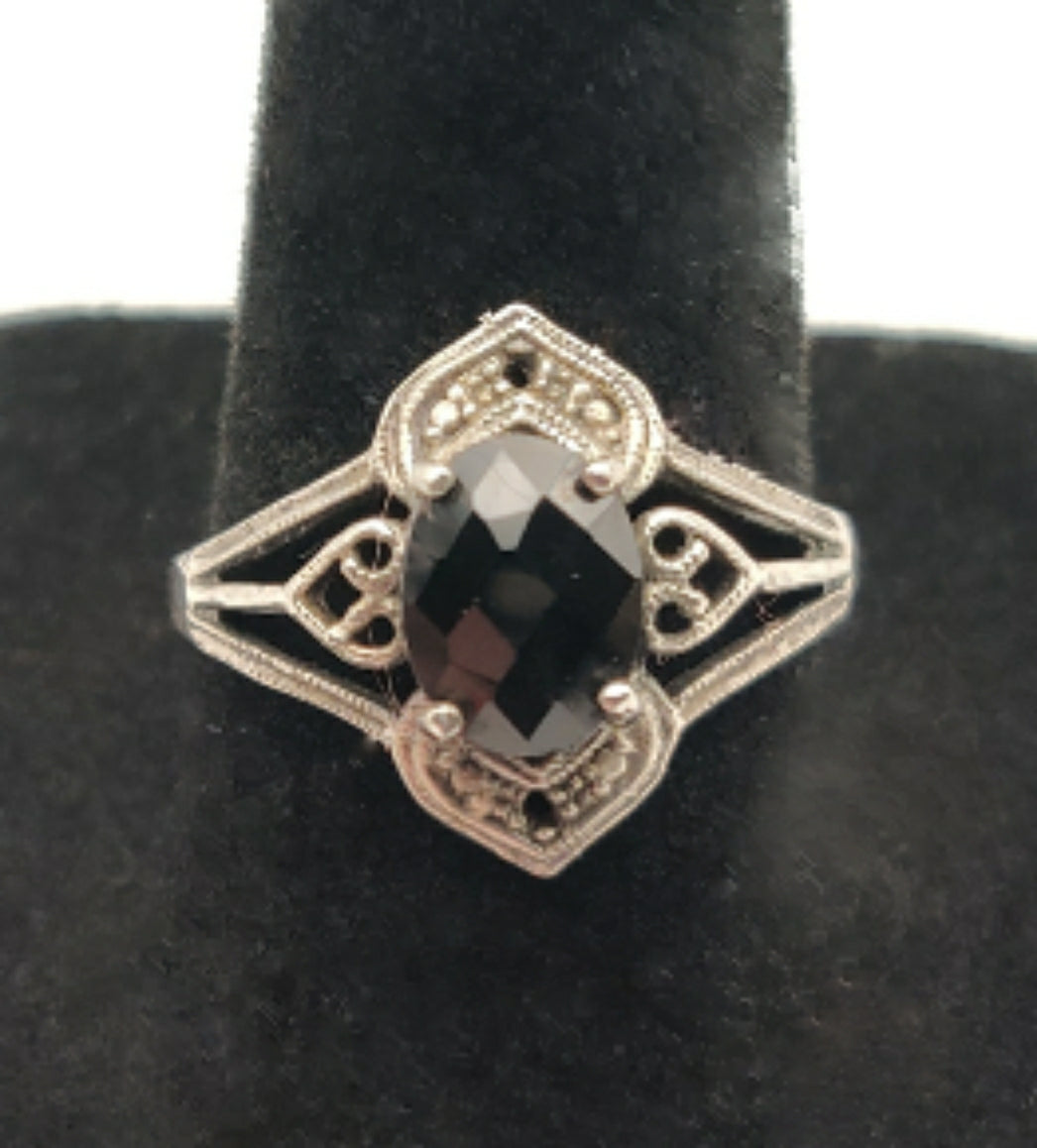 Antique Sterling Silver & Black Spinel Ring