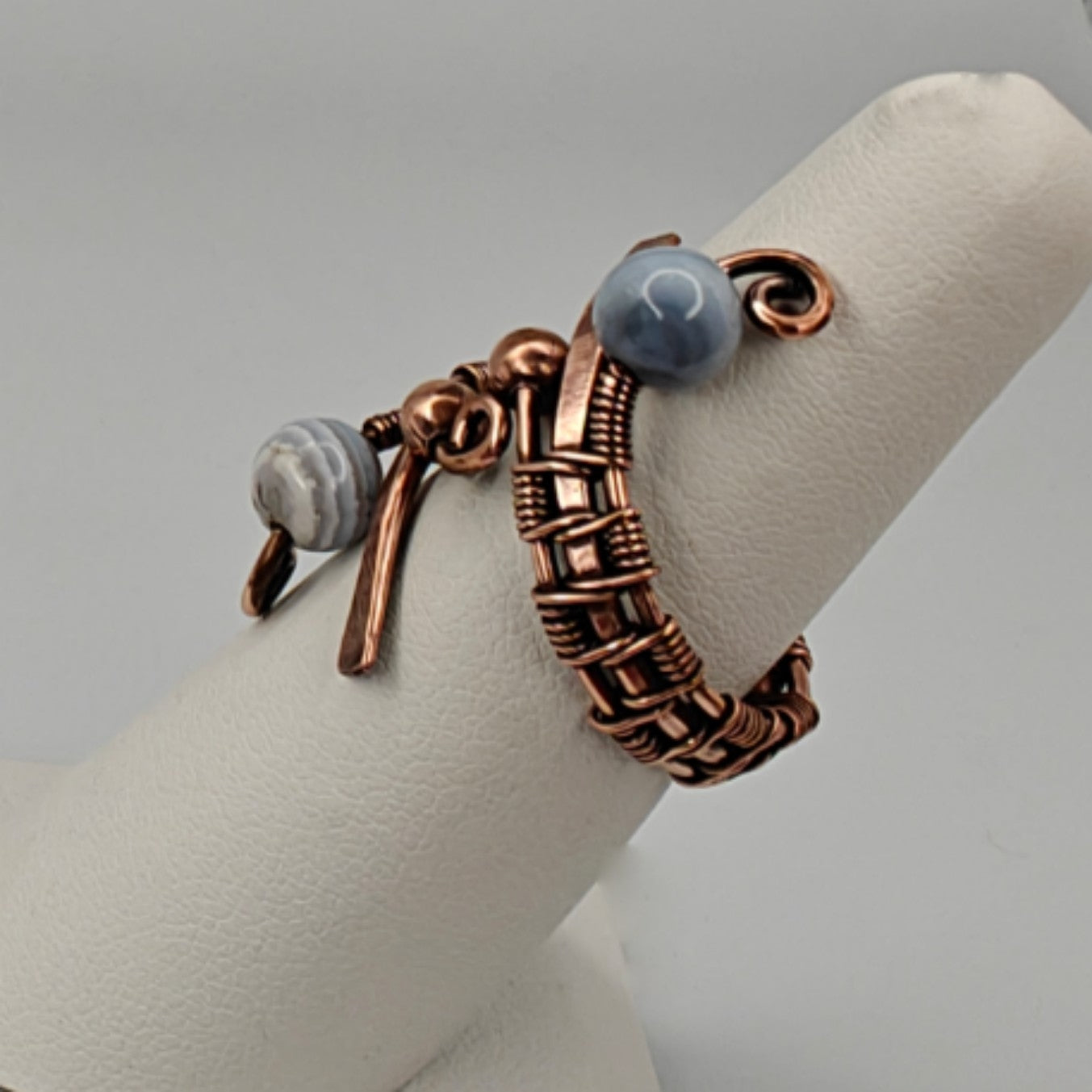 Antique Copper & Light Blue Agate Ring
