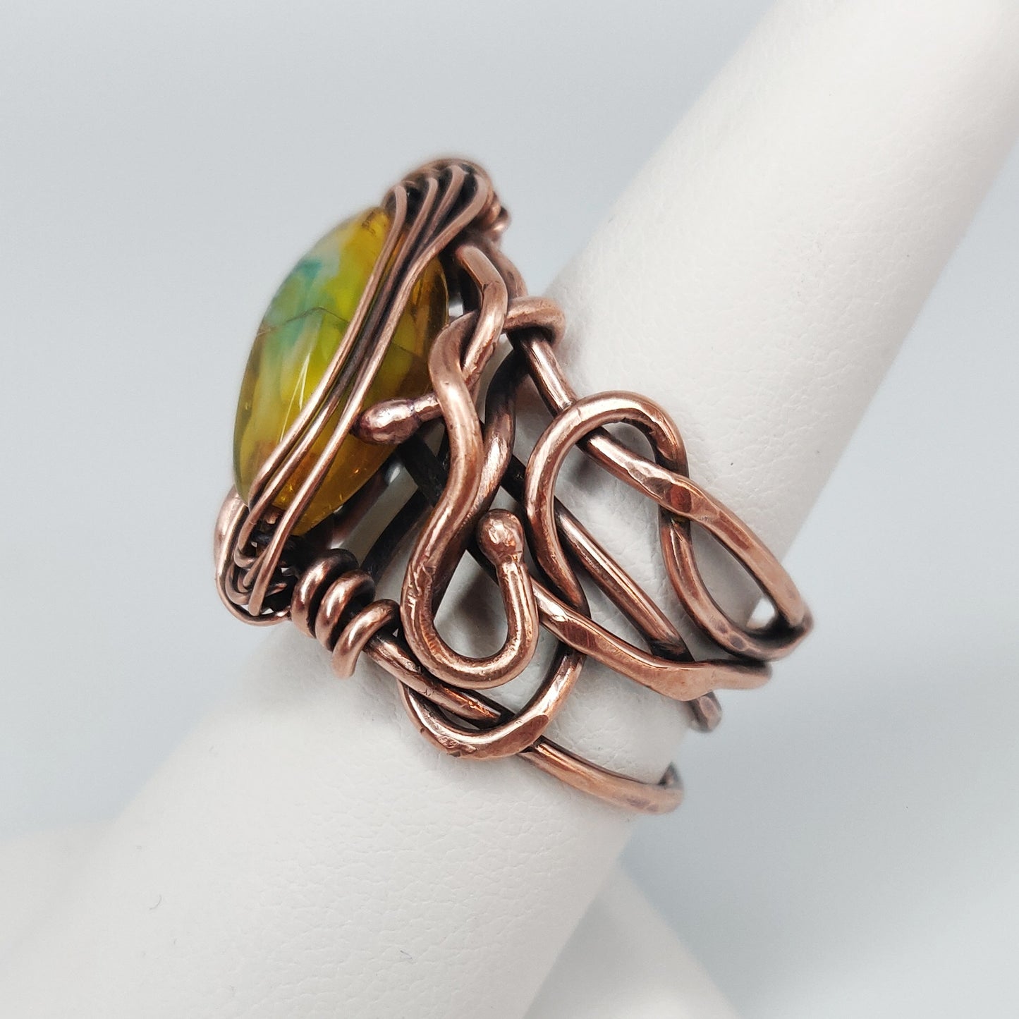 Antique Copper Hammered Vines Unisex Ring