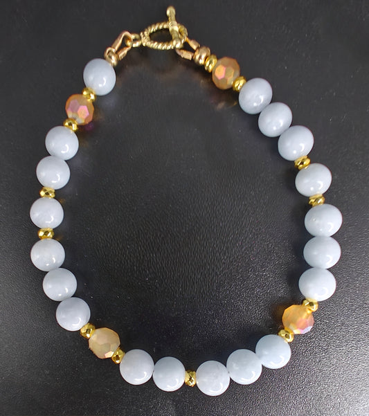 Aquamarine & Gold Hematite Beaded Bracelet