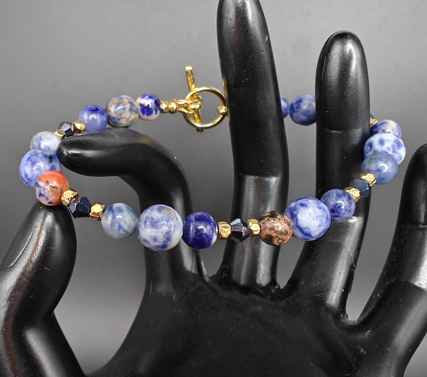Sodalite & Gold Hematite Beaded Bracelet