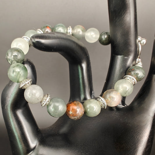 Bloodstone Beaded Bracelet with Nautical Anchor Clasp