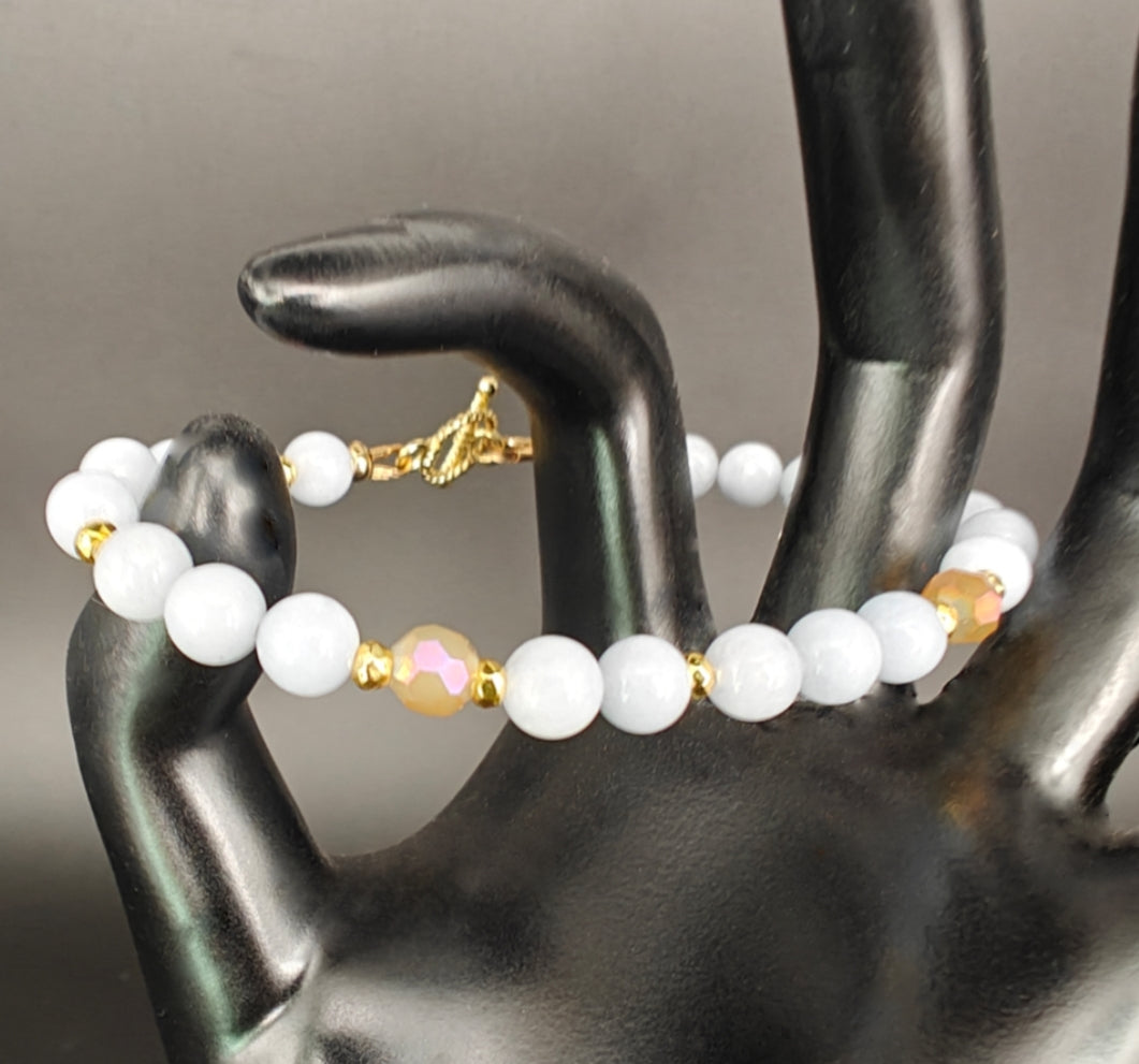 Aquamarine & Gold Hematite Beaded Bracelet