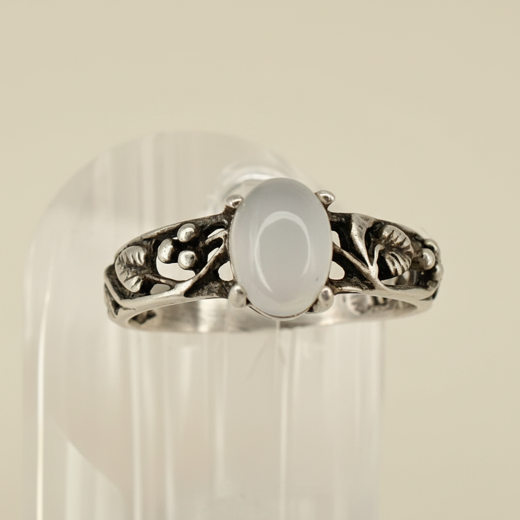 Sterling Silver Moonstone Grape Leaves Ring