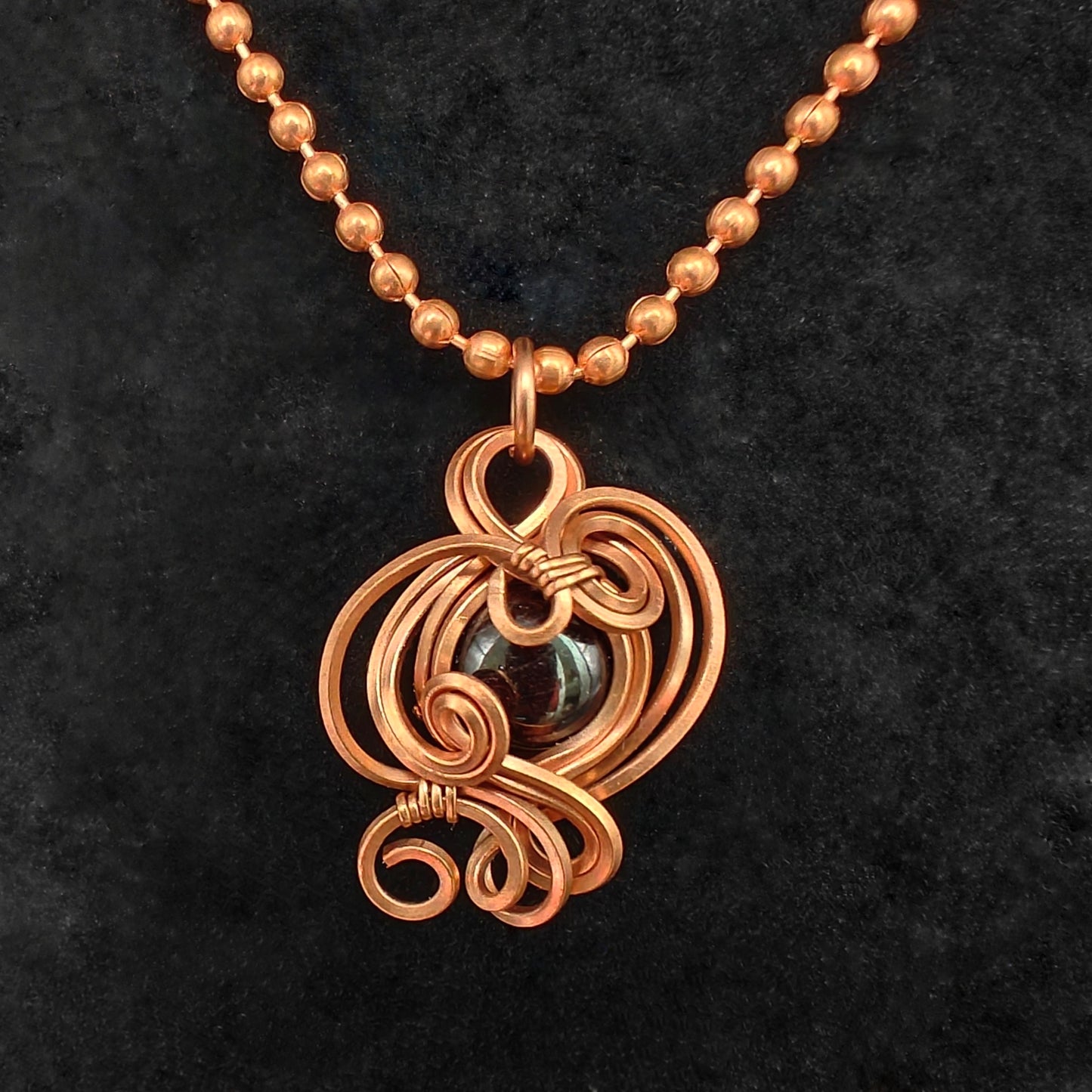 Copper & Garnet Curly Swirl Pendant Necklace