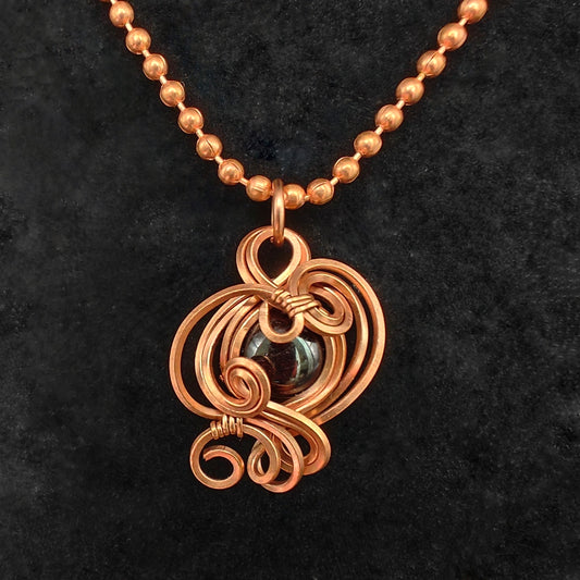 Copper & Garnet Curly Swirl Pendant Necklace
