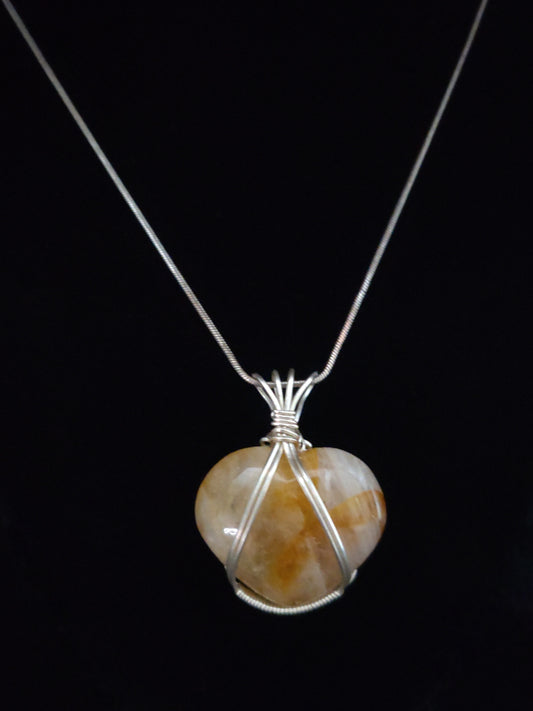 Citrine Heart & Sterling Silver Pendant Necklace