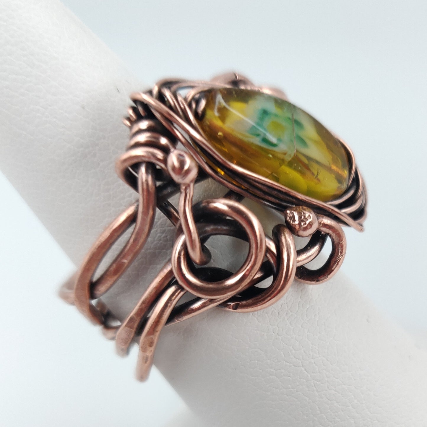 Antique Copper Hammered Vines Unisex Ring
