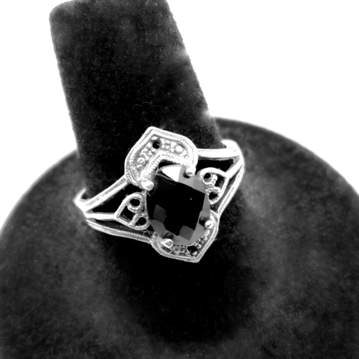 Antique Sterling Silver & Black Spinel Ring