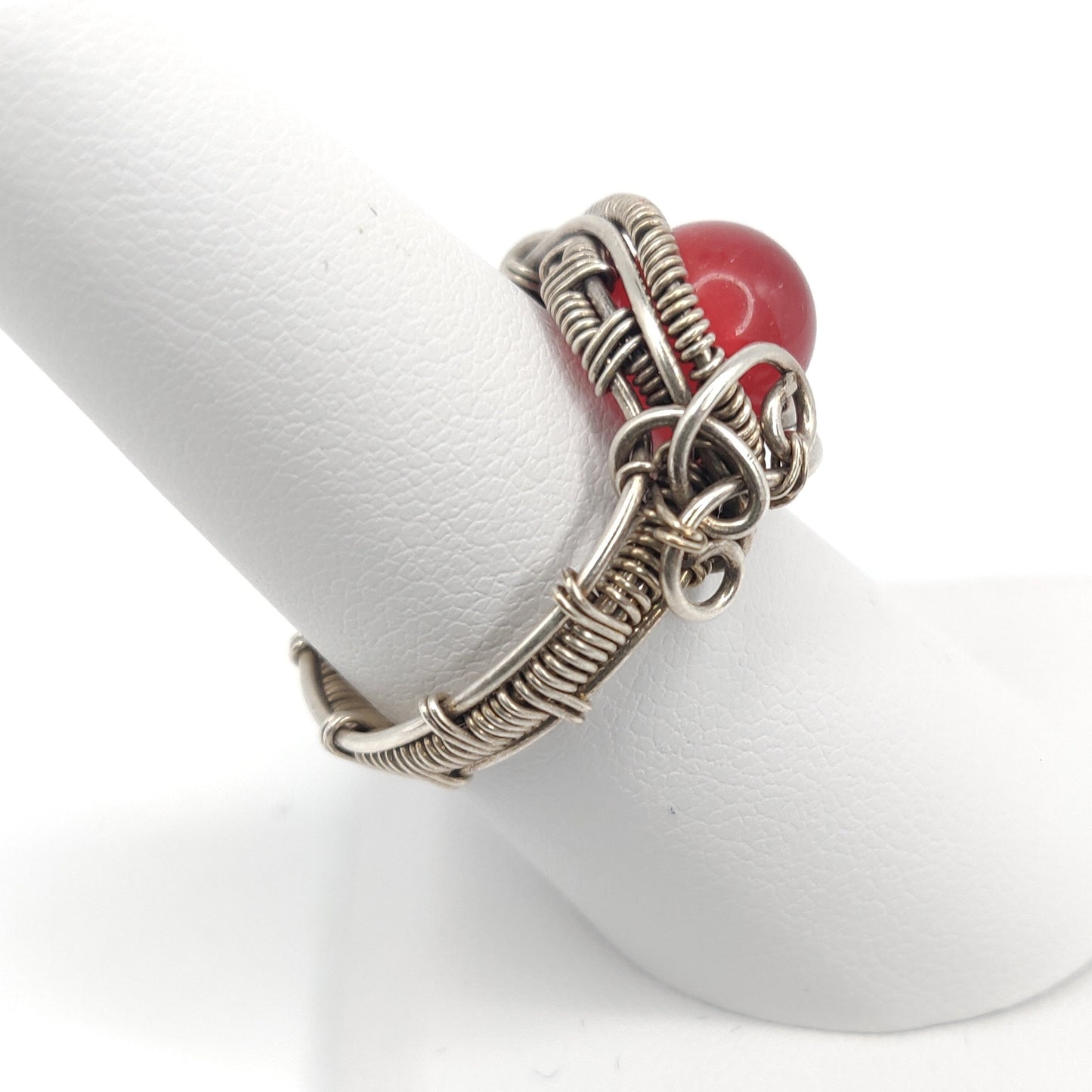 Sterling Silver & Red Jade Handmade Ring