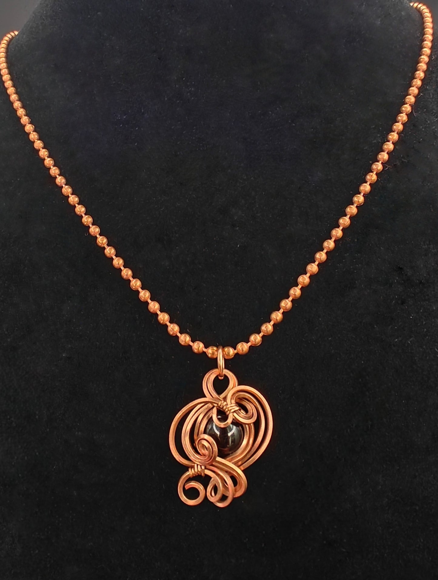 Copper & Garnet Curly Swirl Pendant Necklace