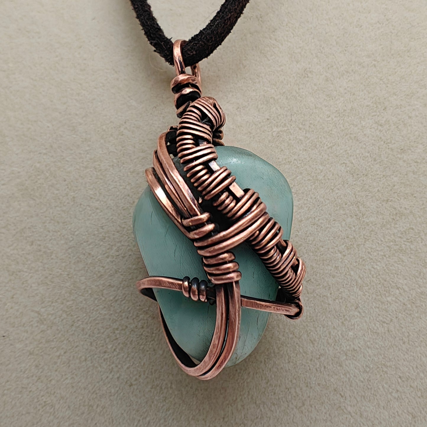 Unisex Amazonite Stone and Antique Copper Pendant