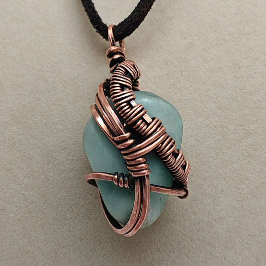 Unisex Amazonite Stone and Antique Copper Pendant